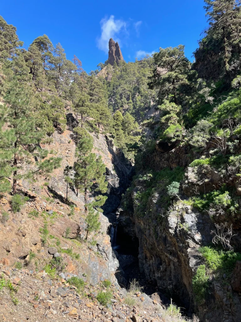 Vistas al Roque Idafe y la Cascada de Colores al fondo (lo más cerca que pudimos verla)