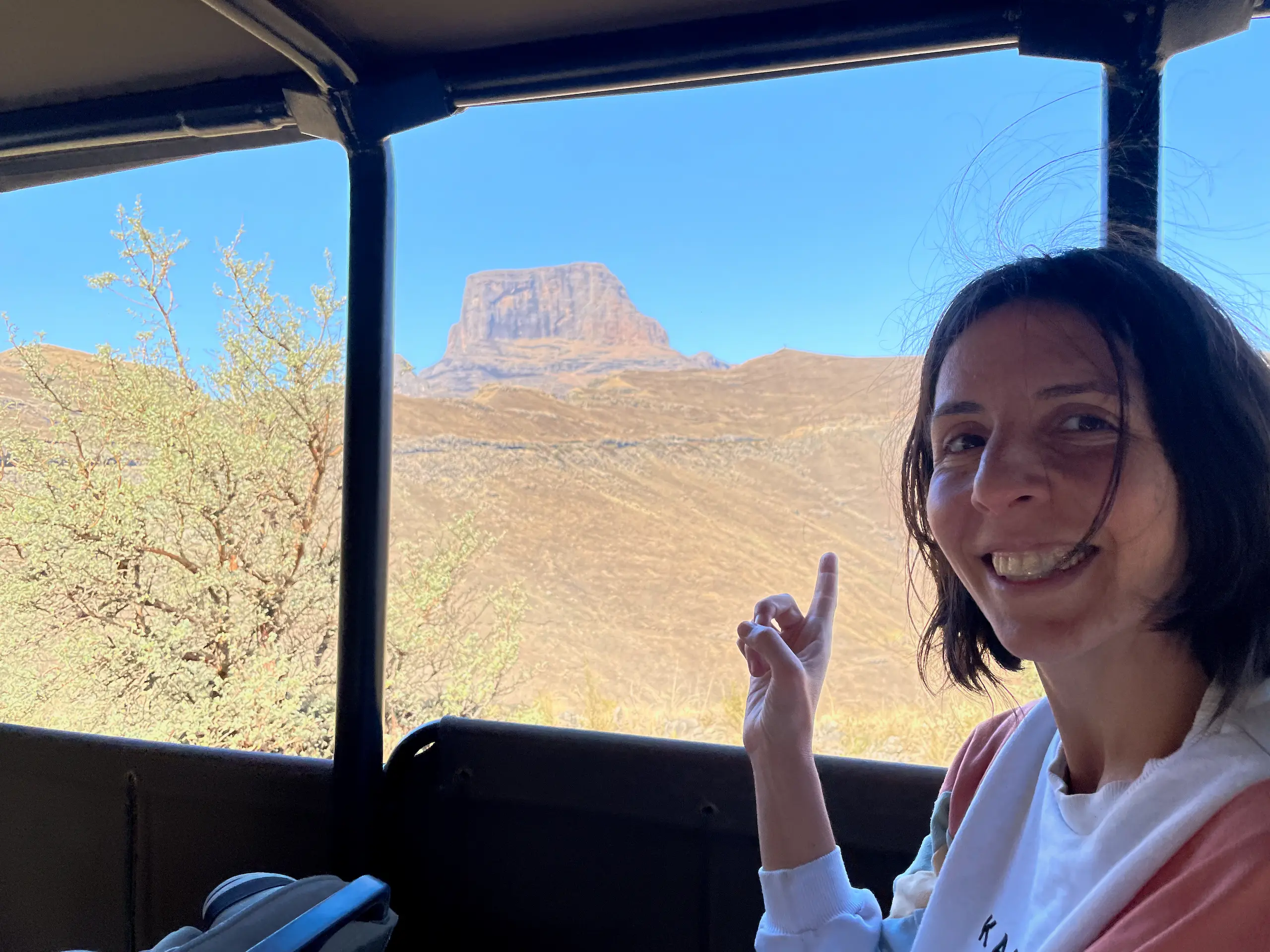 El Sentinel de camino al Sentinel Car Park en el 4x4 del Witsieshoek Mountain Lodge